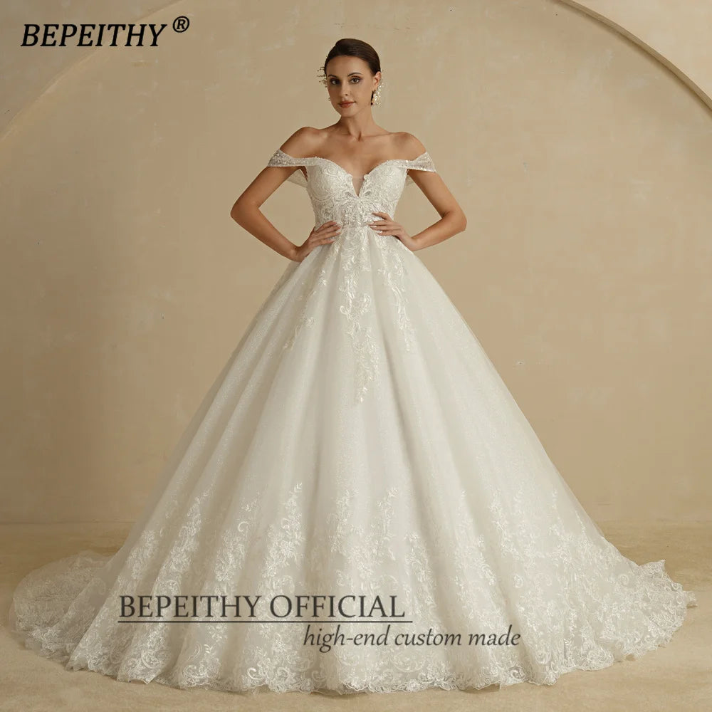 BEPEITHY Customized Princess Sweetheart Wedding Dress For Women Ivory Glitter Sleeveless 2026 Vintage Bride Bridal Ball Gown