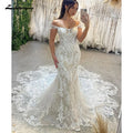 ZapDress Princess Lace Appliques Mermaid Wedding Gown for Women Customized Off the Shoulder Wedding Dress Vestido de Boda