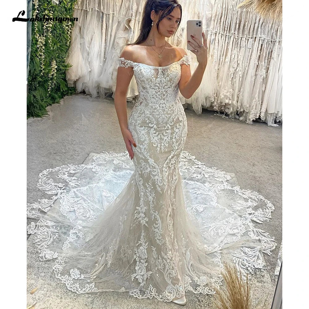 ZapDress Princess Lace Appliques Mermaid Wedding Gown for Women Customized Off the Shoulder Wedding Dress Vestido de Boda