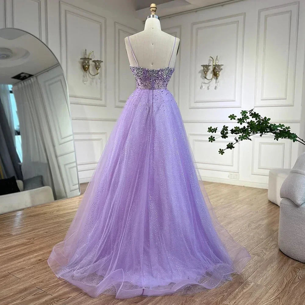 Zapdress Customized Lilac Spaghetti Strap A Line Beaded Evening Prom Dresses Dubai Party Gowns for Women 2025 (ZD17323)