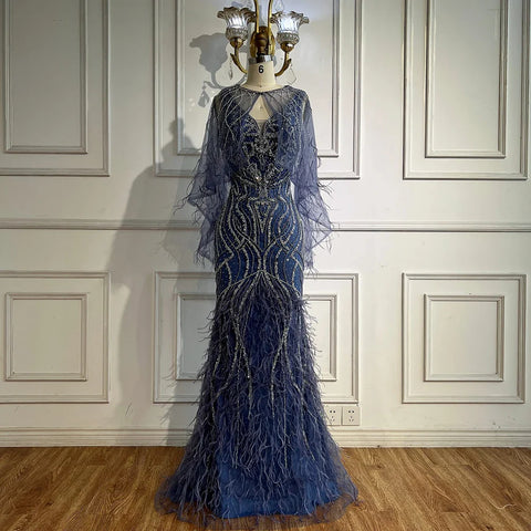 Luxury Caramel Feather Beaded Mermaid Evening Dress LA71866