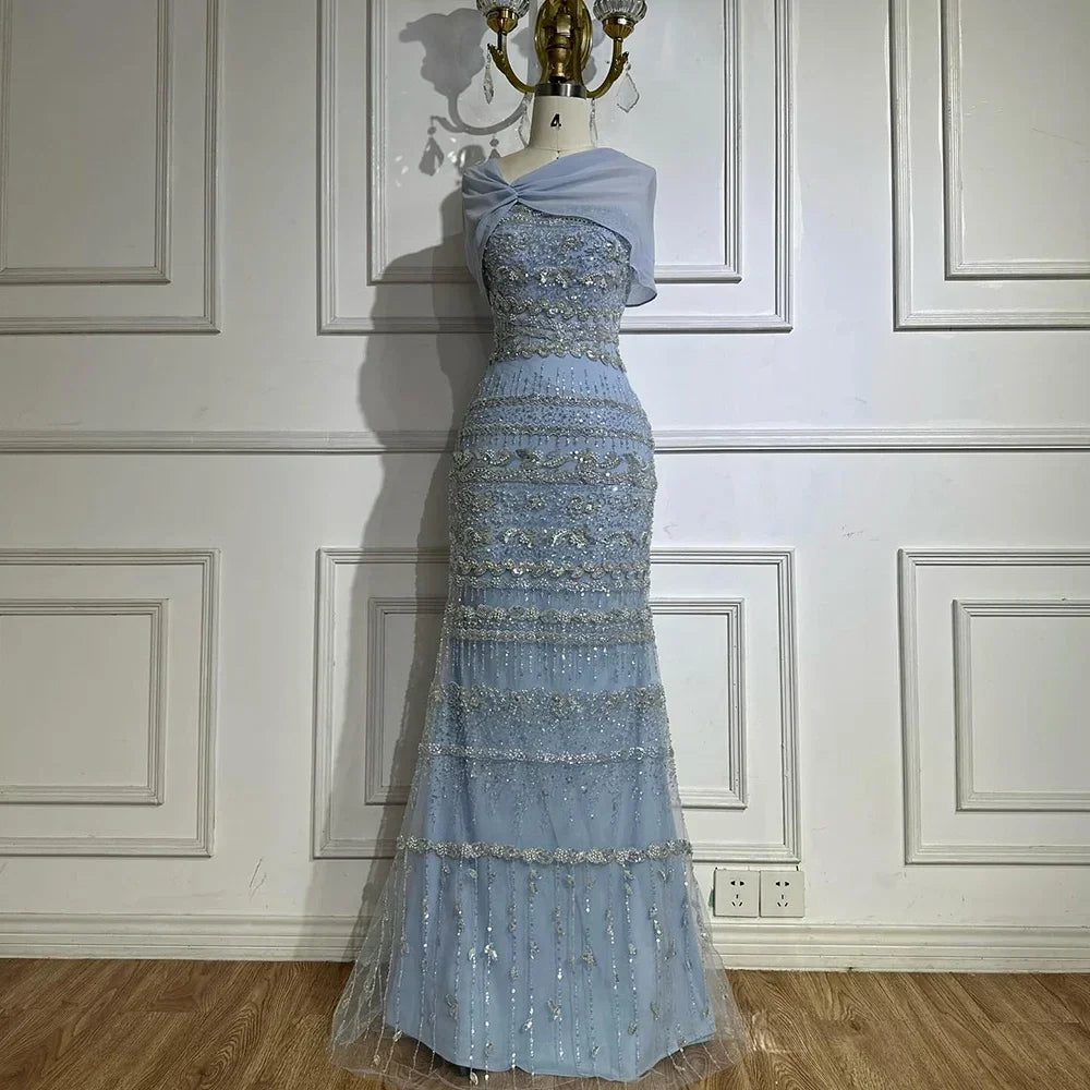 Zapdress 2026 Customized Nude Mermaid Sleeveless Evening Dress with Long Cape Dubai Wedding Party Gowns for Women DLA72126B (ZD17331)