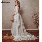 ZapDress Bohemian Boho Wedding Dress Lace Chiffon Long Sleeve Open Back V Neck Plus Size Vestidos De Novia Customized