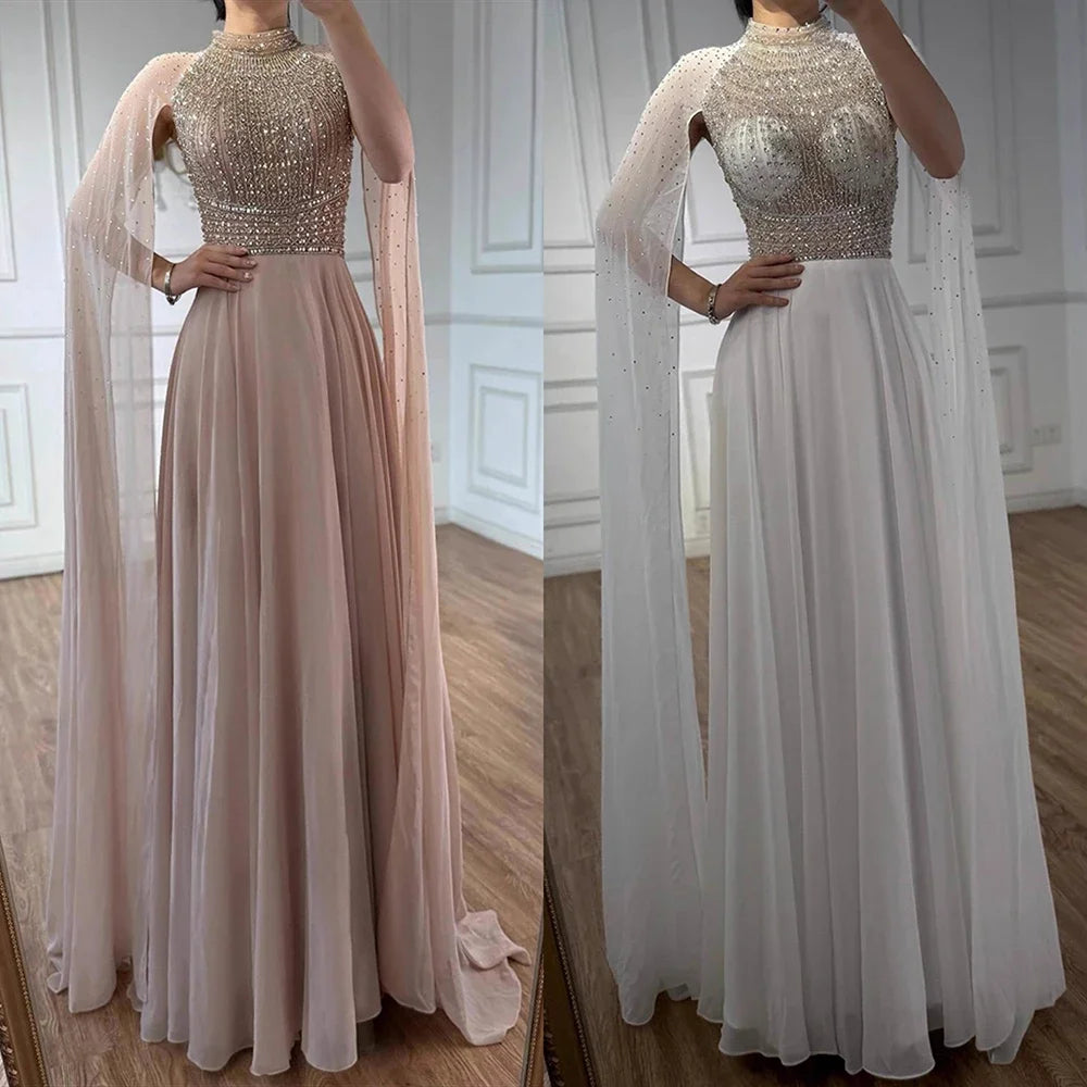 Zapdress White Chiffon A-line Evening Dress with Cape Sleeves Simple Wedding Party Gowns for Bridesmaid Customized (ZD17338)