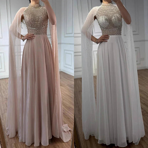Zapdress White Chiffon A-line Evening Dress with Cape Sleeves Simple Wedding Party Gowns for Bridesmaid Customized (ZD17338)