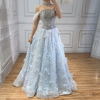 Zapdress Blue A-Line Evening Dress Beaded 3D Floral Appliques Off Shoulder for Women Wedding Party 2026 Customized (ZD17387)