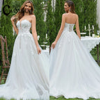 CHANDELA Elegant Lace Wedding Dresses Sleeveless Deep V-Neck Sparkly Bridal Gowns Sweetheart Wedding Gown for Women Customised