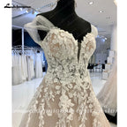 ZapDress Sexy Ladies Off Shoulder Lace Appliqués Beach Wedding Dresses Boho Bridal Gowns Sleeveless Robe Customized