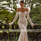 Loverxu Mermaid Sexy Wedding Dresses Off The Shoulder Vestido De Novia Lace Embroidery Beaded Pearls Custom Made Bridal Gowns