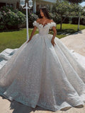 Custom 2026 Luxury Off Shoulder Ball Gown Wedding Dress Elegant 3D Floral Glitter Bridal Gown Plus Size Vestido De Novia