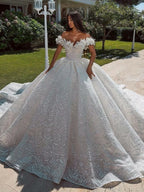 Custom 2026 Luxury Off Shoulder Ball Gown Wedding Dress Elegant 3D Floral Glitter Bridal Gown Plus Size Vestido De Novia