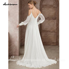 ZapDress Illusion Off White Wedding Dress Off Shoulder Long Sleeve Bridal Gown for Women Summer Vestido De Novia Customized