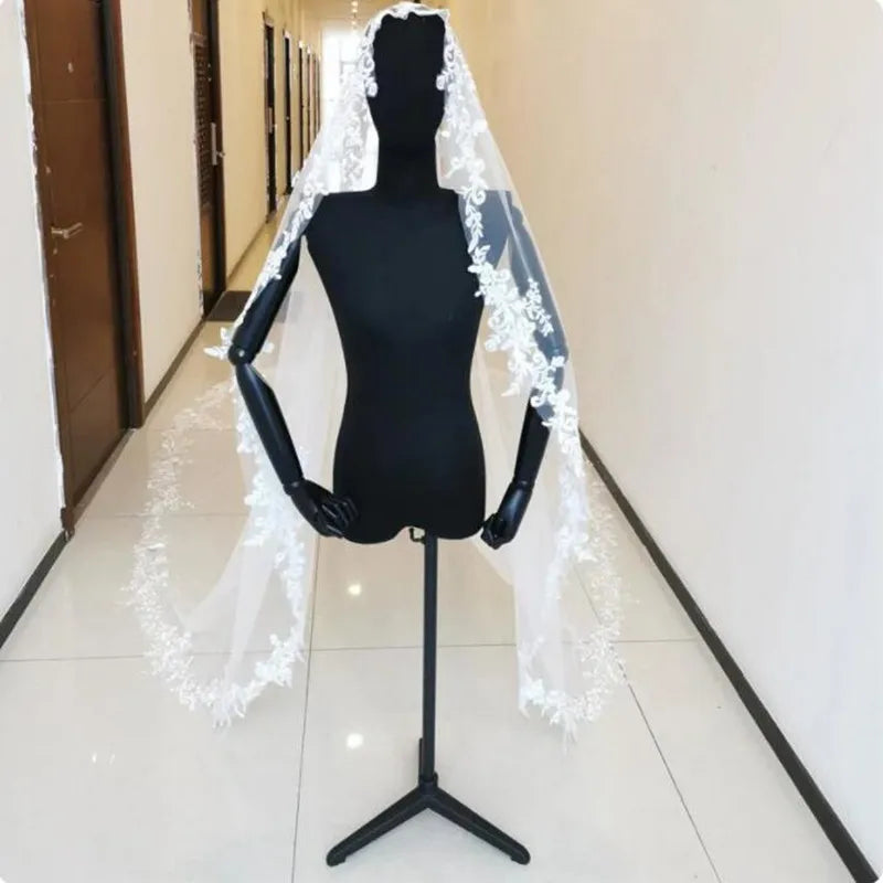 white ivory 3m 4m 5m One Layer Wedding Veil All Lace Appliqued Edge Bridal Veils Cathedral  Wedding Accessorie