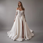 Customized Lace For Sweetheart And 3/4 Sleeve A-Line Satin Skirt Wedding Dress Backless Zipper Bridal Gown Robe De Mariée