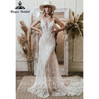 Bohemian Beach Lace Sleeveless Wedding Dress Open Back Mermaid Train Brides Gown Elegant Vestido De Novia Boda 2026 Customized