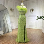 Zapdress Customized 2025 Gray Halter Feathers Beaded Mermaid High Split Evening Dresses Formal Party Gowns for Women (ZD17379)