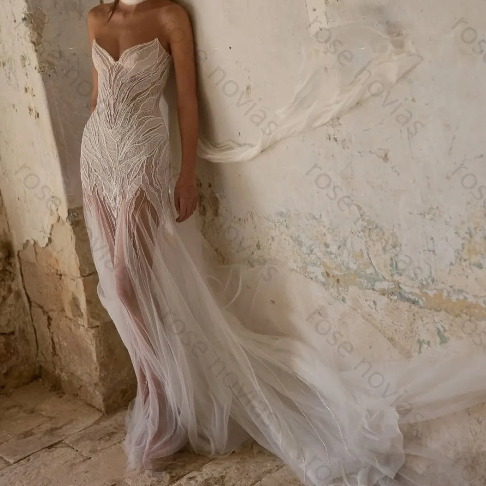 Customized 2026 Hot Sale Ivory Wedding Dress Strapless Sweetheart Neck Sheer Beaded Mermaid Bridal Gown With Cape