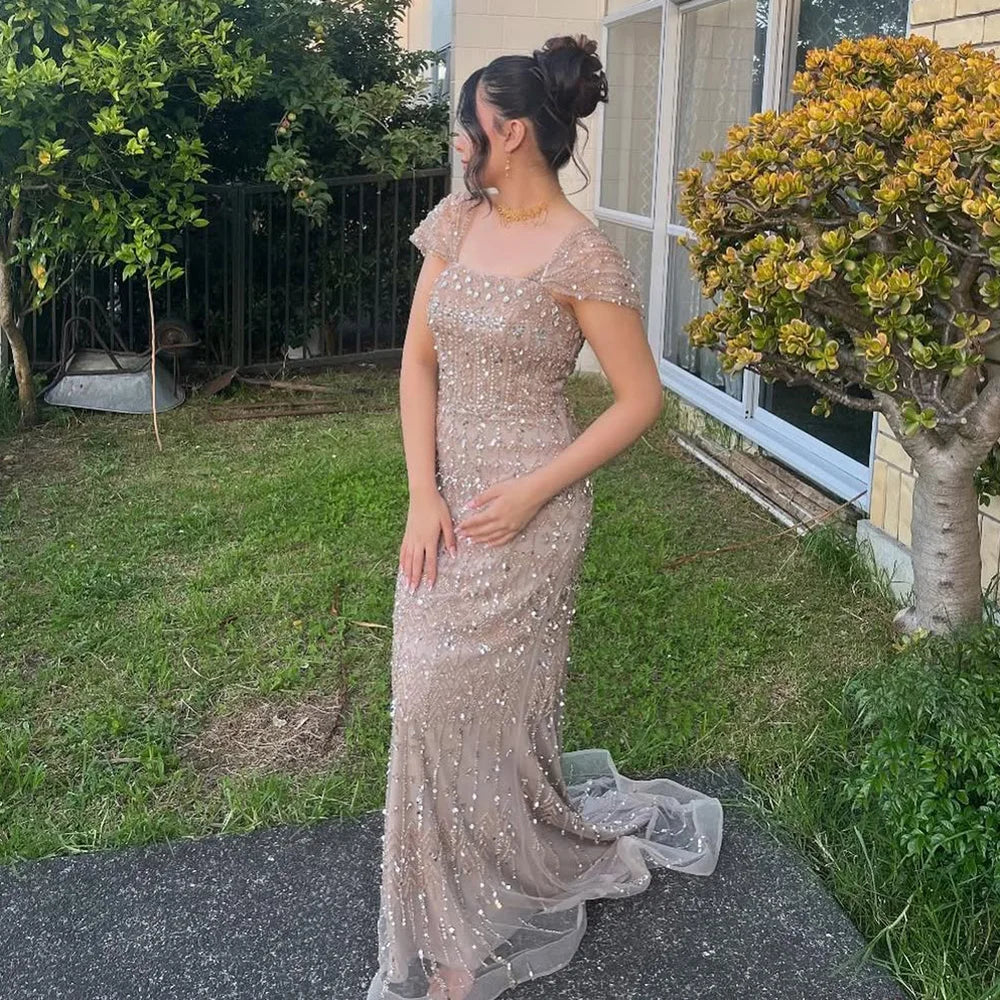 Zapdress Blue Mermaid Beaded Evening Dresses with Detachable Sleeves Elegant Party Gowns for Women DLA72714 Customized (ZD17361)