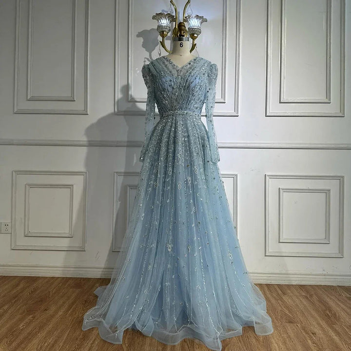 Saudi Arabic Elegant Nude A-Line Beaded Evening Dress Gown For Wedding Occasion 2025 DLA71803D Customized