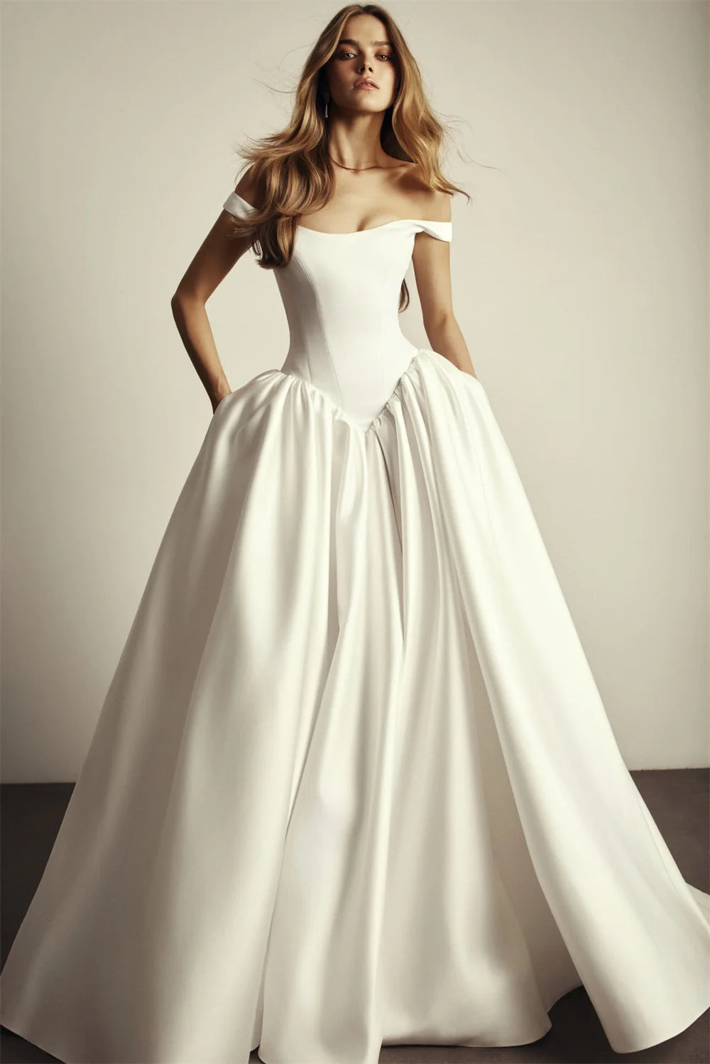 Kyoto Customized White Simple Satin Off Shoulder Wedding Dress A-Line Vestidos De Noche Elegant Court Train Robe De Mariée 2026