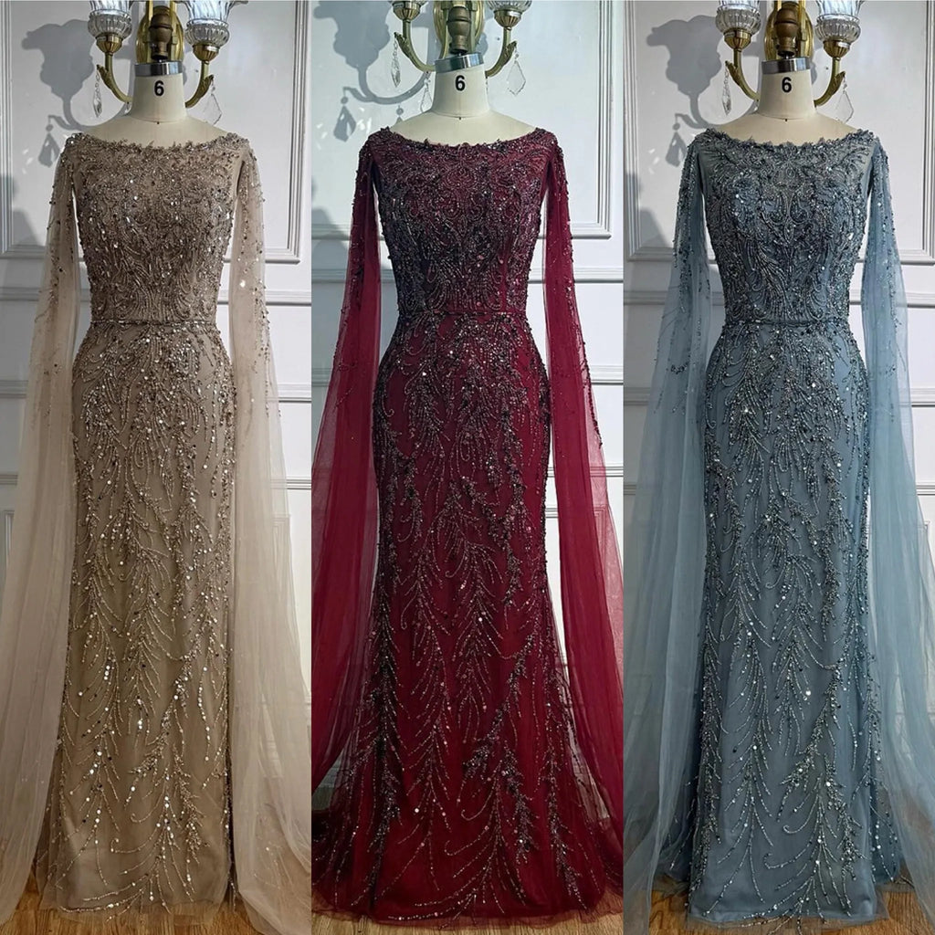 Zapdress Customized Caramel O-Neck Mermaid Evening Dress with Cape Sleeve 2026 Wedding Party Gowns for Women (ZD17364)