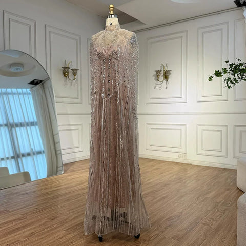 Luxury Champagne Kaftan Evening Gown Wedding Formal Dress LA72945