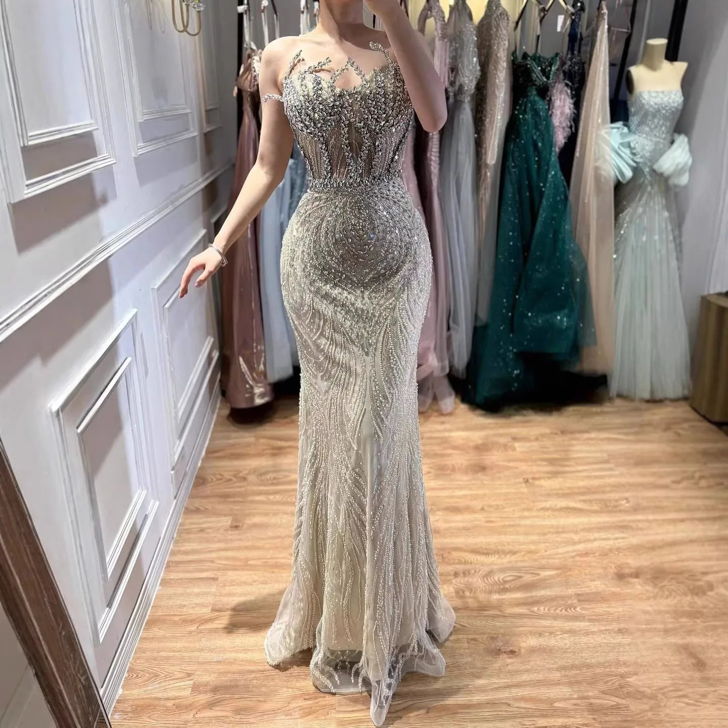 Zapdress 2026 Nude Corset Mermaid Crystal Beaded Evening Dress 2026 Wedding Party Formal Gowns for Women DLA73661 Customized (ZD17388)