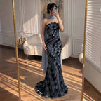 Serene Hill 2026 Black Strapless Mermaid Evening Dress with Scarf Elegant Formal Party Gowns for Women DLA73607 Customizedf