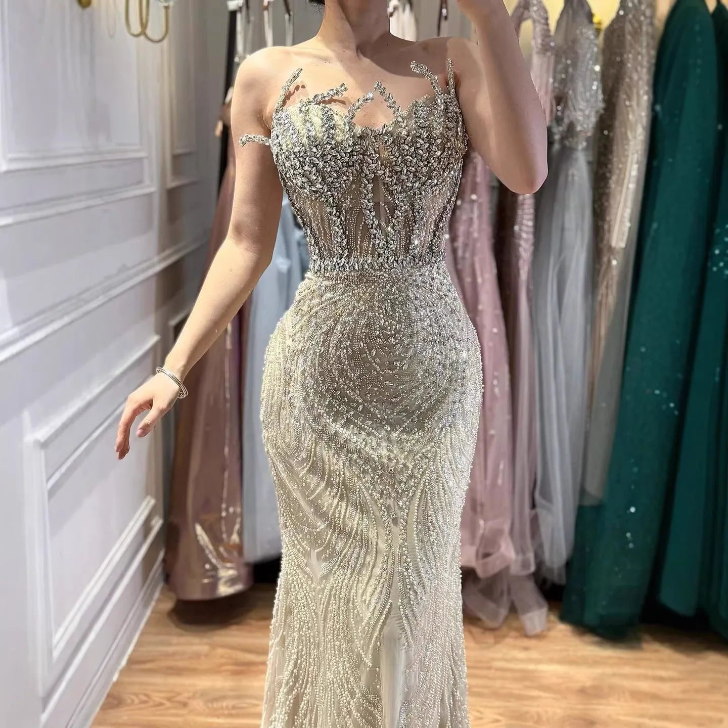 Zapdress 2026 Nude Corset Mermaid Crystal Beaded Evening Dress 2026 Wedding Party Formal Gowns for Women DLA73661 Customized (ZD17388)
