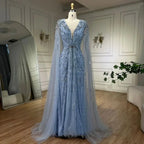 Serene Hill V-neck Turquoise Beaded Mermaid Evening Dress with Cape Plus Size Party Gowns for Women DLA72168A Customized