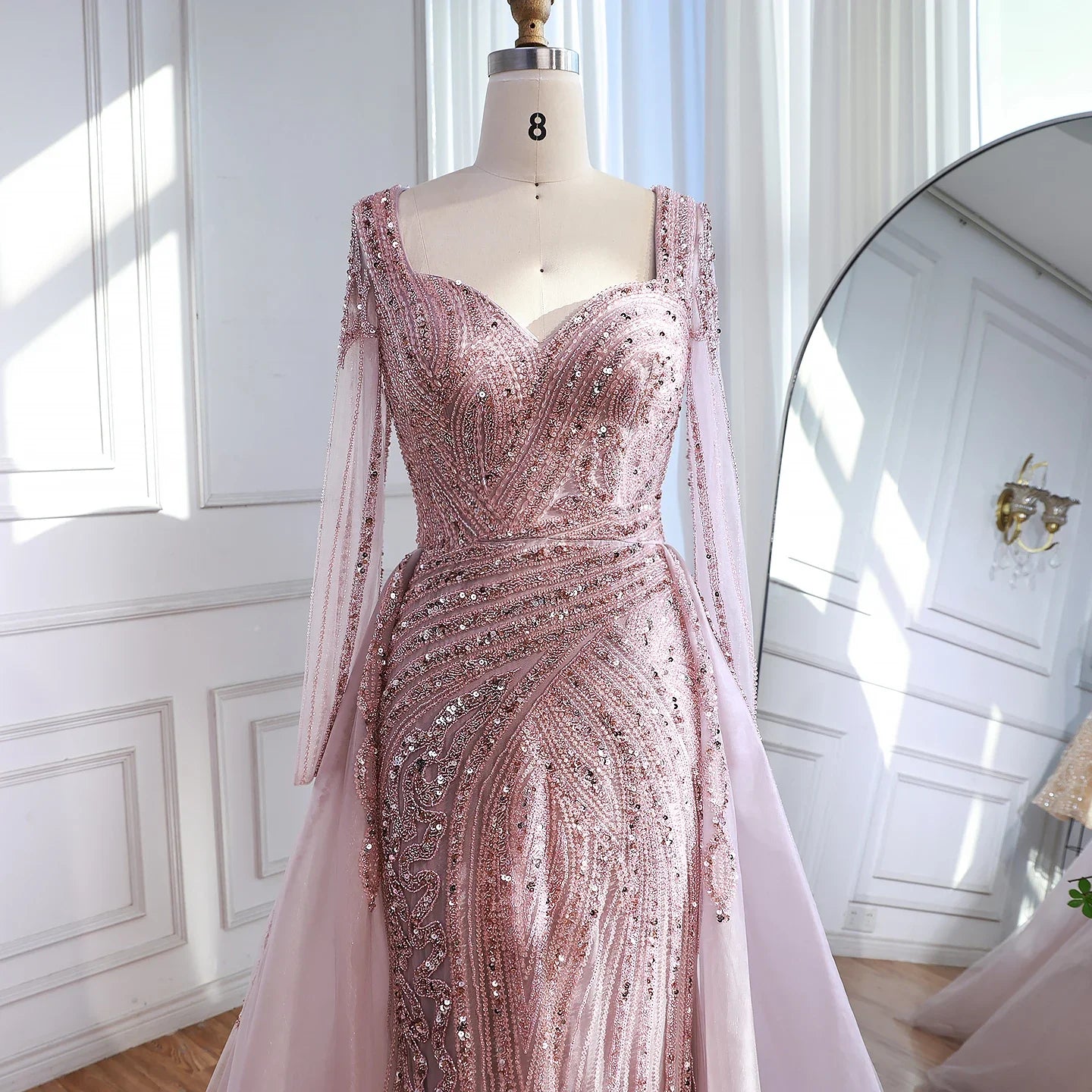 Zapdress Black Long Sleeves Luxury Beaded Evening Dress Overskirt Formal Party Gowns for Women DLA73198 Customized (ZD17358)