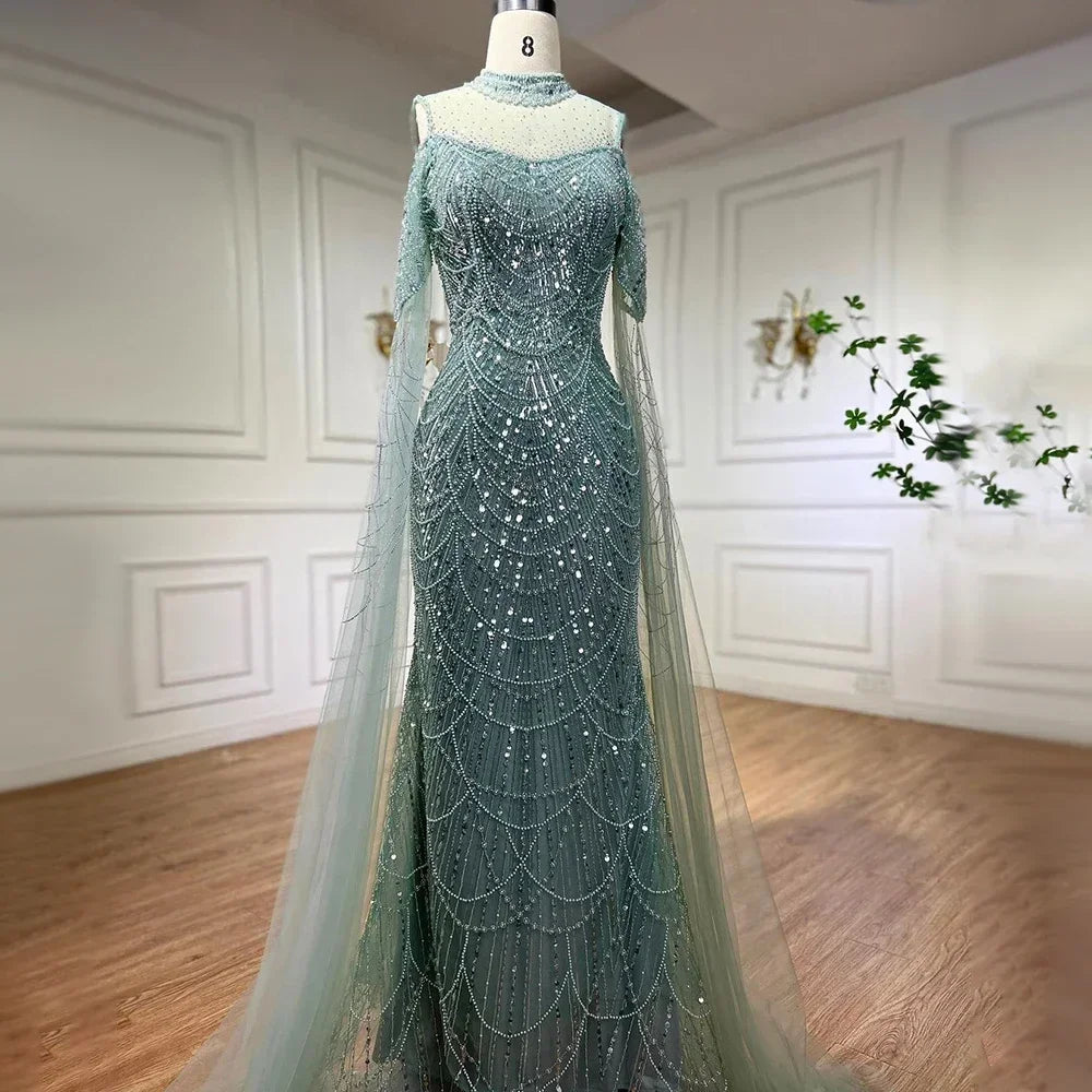 Zapdress Dubai Purple Mermaid Cape Sleeves Beaded Long Evening Dress 2025 For Formal Occasion DLA71992 Customized (ZD17372)
