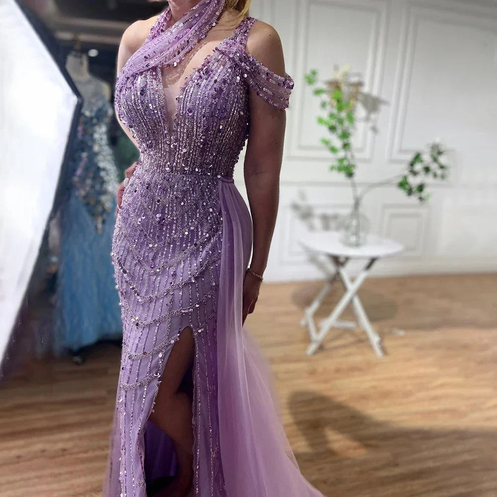Zapdress Customized Lilac Halter Mermaid Beaded Formal Evening Dresses Elegant Wedding Party Gowns for Women DLA71778A (ZD17376)
