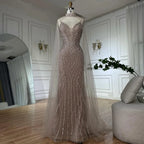 Zapdress 2025 Customized Dubai Caramel Mermaid Arabic Evening Dresses with Beaded Cape Sleeves for Party (ZD17351)