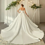 Classic Satin Strapless Sleeveless Bow Pleat A-Line Wedding Dresses Sweetheart Ball Gown Customized