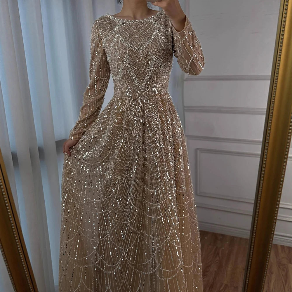Zapdress Wine Red Long Sleeves Muslim A-line Evening Dress Pearls Beaded Party Gowns for Women Plus Size Customized DLA72738B (ZD17339)