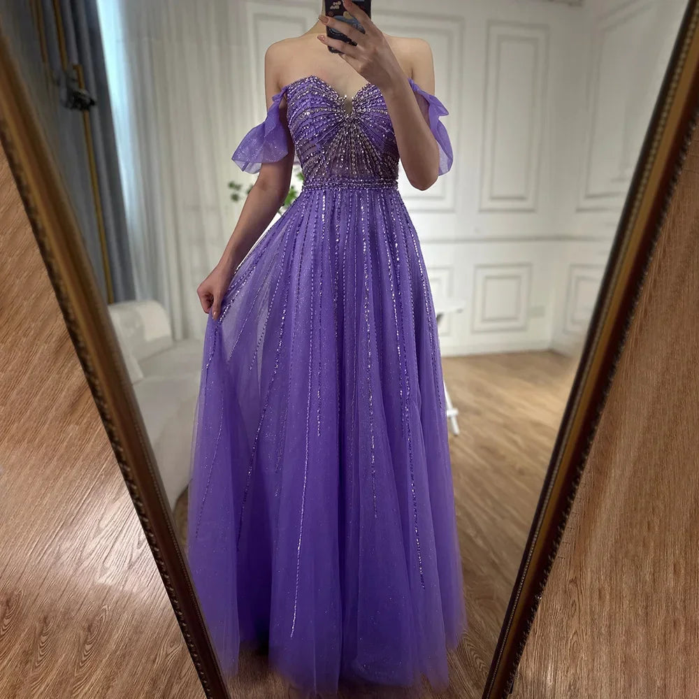 Zapdress Purple Sleeveless A-Line Beaded Evening Prom Dresses 2025 Elegant Party Gowns for Women DLA72324 Customized rts (ZD17319)
