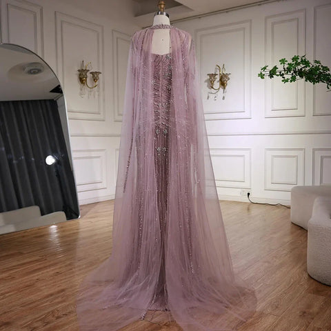 Luxury Caramel Mermaid Evening Dress with Cape Sleeves LA73052