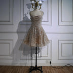 Zapdress Elegant Nude Short Evening Dress A-Line Mini Crystal Cocktail for Women 2025 DLA72983 Customized (ZD17368)