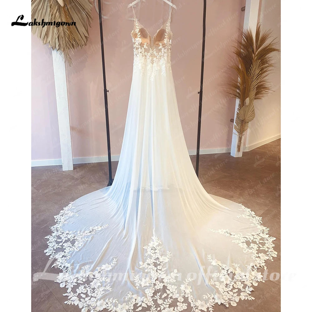 Sexy Beach Wedding Dress Customized Spaghett Straps Robe Mariee Vintage Lace Appliques Boheme Wedding Dresses Vestidos De Nova