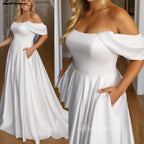 ZapDress Soft Satin Off Shoulder Plus Size Wedding Dress with Cap Sleeve Large Size Bridal Gown Vestidos Boda Customized
