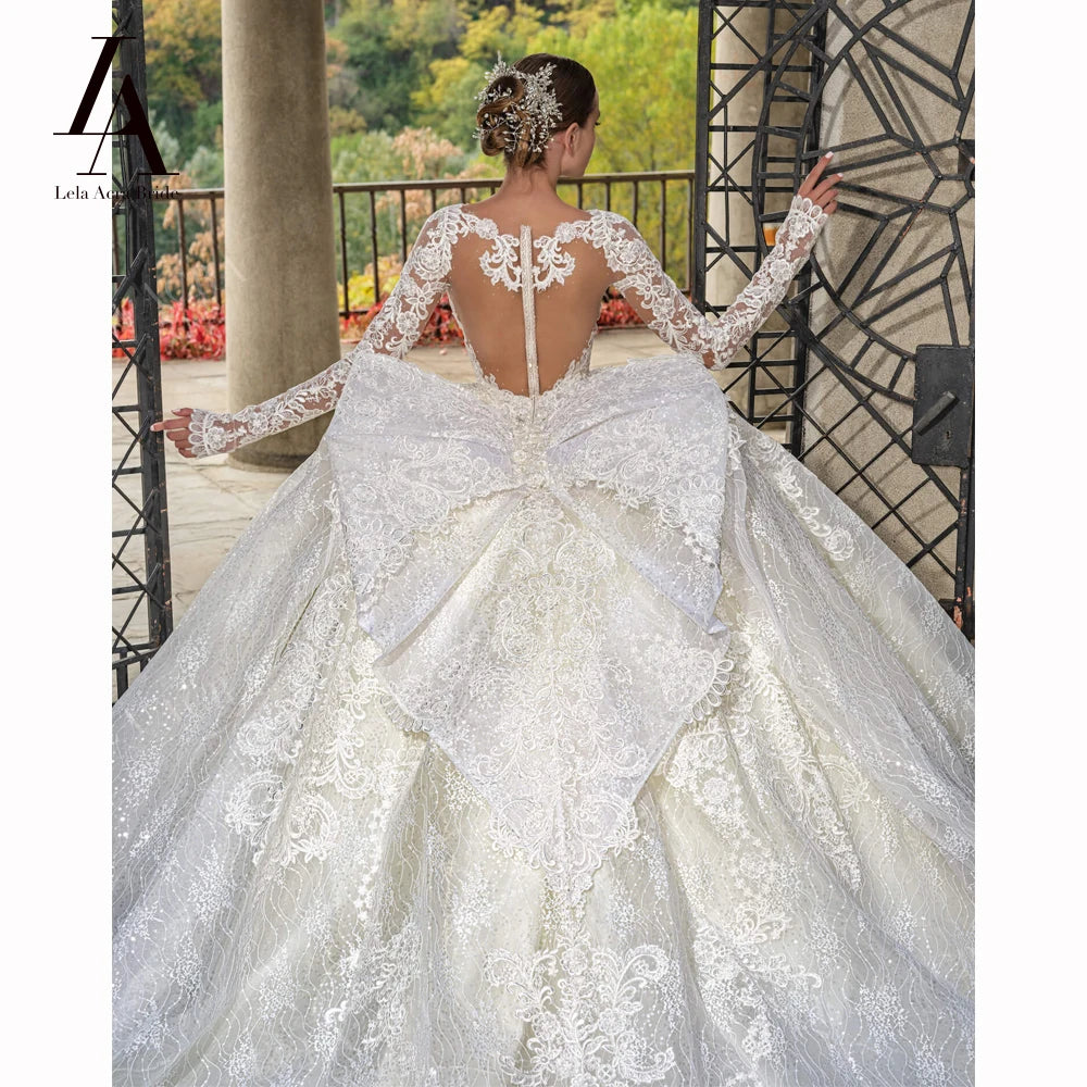 LelaAcra Long Sleeve Ball Gown Wedding Dress 2026 Appliques Sweetheart Backless Princess Bride JK60 customized Vestido de Noiva