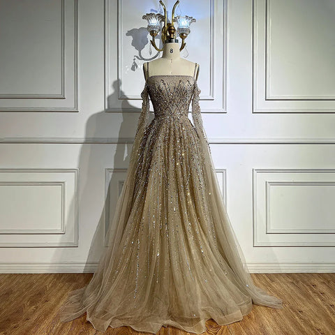 Luxury Caramel Evening Dress with Cape sleeves LA72957
