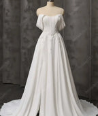 ZapDress Strapless Plus Size Wedding Dresses Flowers Lace Appliques Pleat Zipper Wedding Gown for Women Side Slit Customized