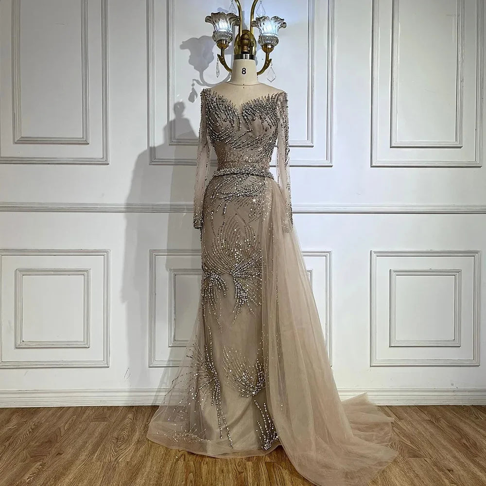 Zapdress Caramel Mermaid Evening Dresses With Beaded Skirt And Lace-up Detail For Wedding Party 2025 DLA72376 Customized (ZD17370)