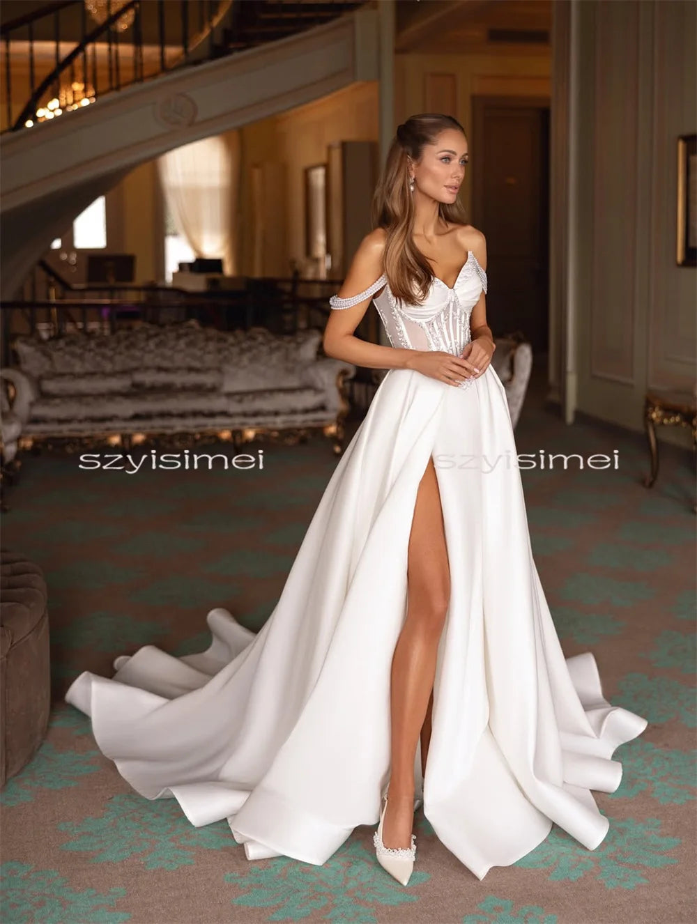 Fashion Sweetheart A Line Wedding Dresses Front Split Satin Bridal Gown Evening Dress For Wedding Custom Made Vestido De Noiva