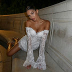 DREAM Lace Sweetheart Sheath Short Wedding Dress Women 2025 Long Sleeve Off The Shoulder Bridal Gown Vestido De Novia Customized