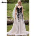 ZapDress Lace Black and Ivory Wedding Dress Country Beach Straps V-Neck Open Back Appliques Bridal Gown Customized