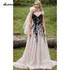 ZapDress Lace Black and Ivory Wedding Dress Country Beach Straps V-Neck Open Back Appliques Bridal Gown Customized