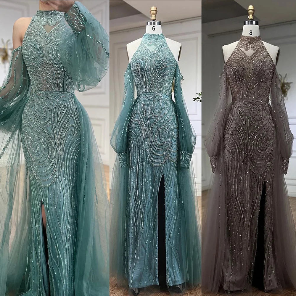 Zapdress Customized 2026 Turquoise Mermaid Overskirt Beaded Evening Dresses Elegant Party Gowns For Women Wedding (ZD17334)